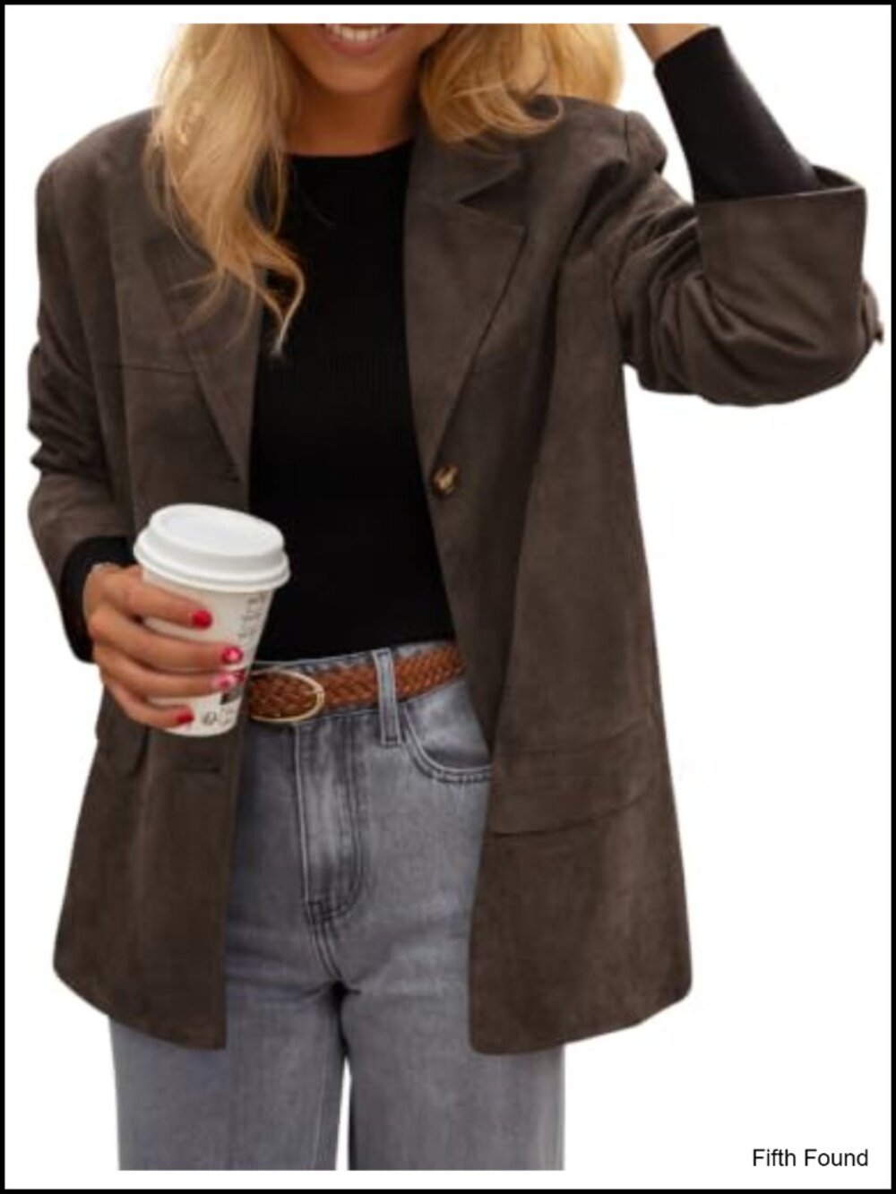 Faux Suede Blazer Button Down Lapel Long Sleeve Business Casual